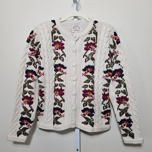 VTG NINON DE LENCLOS NWT Floral Bird Print Embroidered Cottagecore Cardigan Sz M - Picture 1 of 16